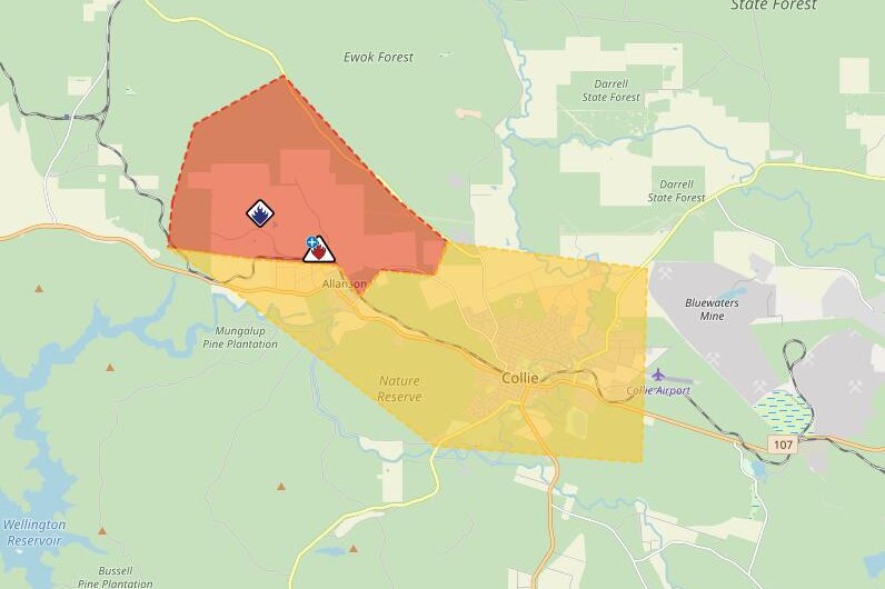 An emergency warning has been issued for Allanson, while watch and act advice is in place for Collie.