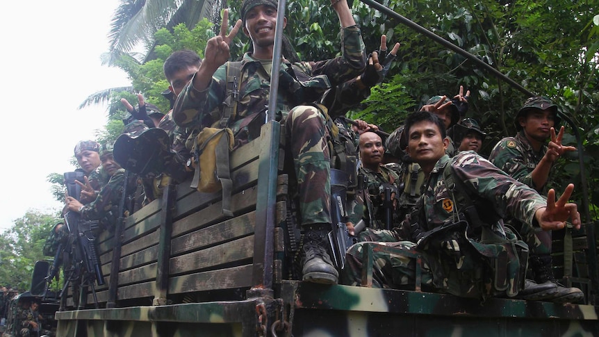 Philippine soldiers tracking Abu Sayyaf rebels