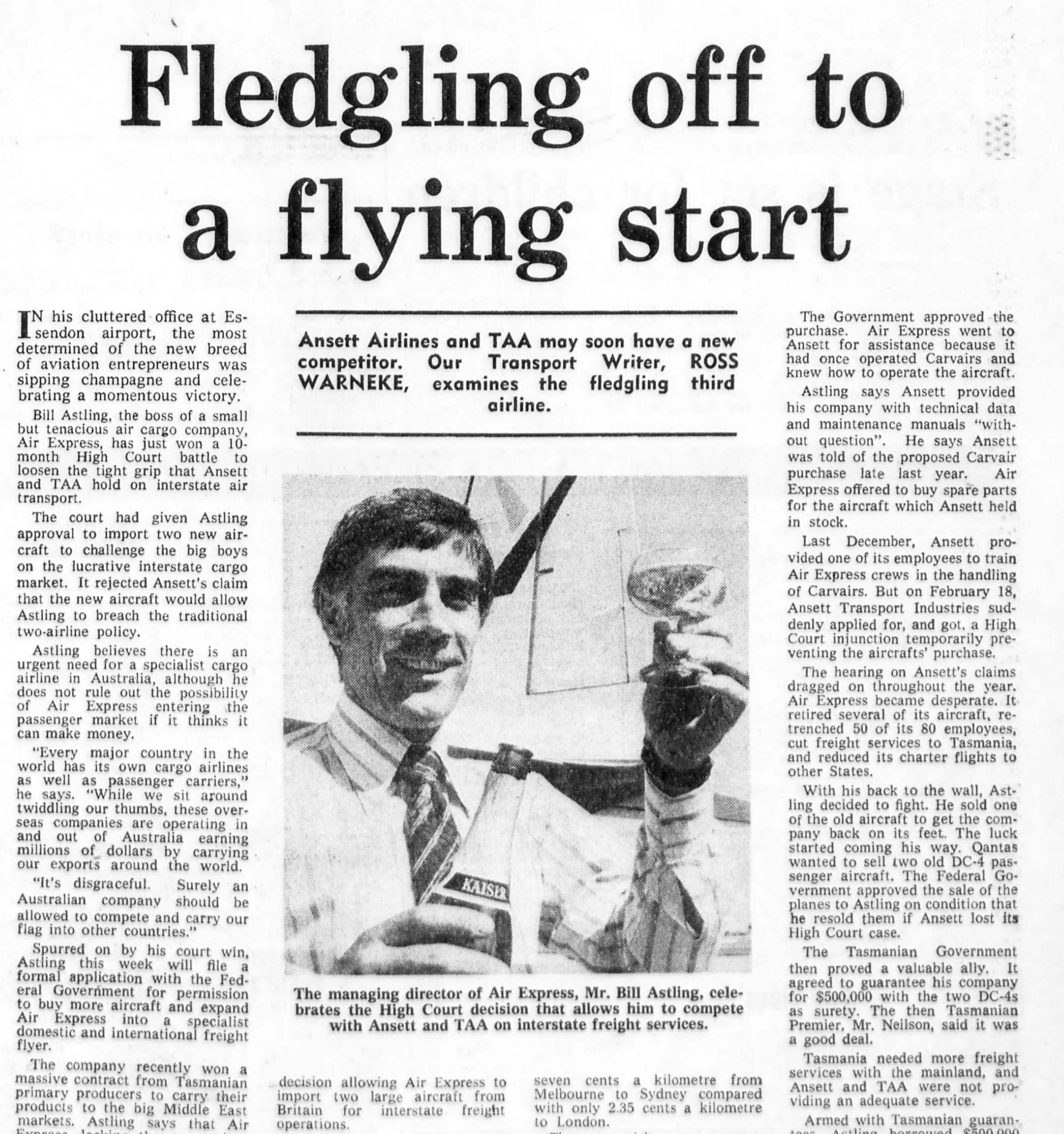 Bill Astling in The Age, 1977