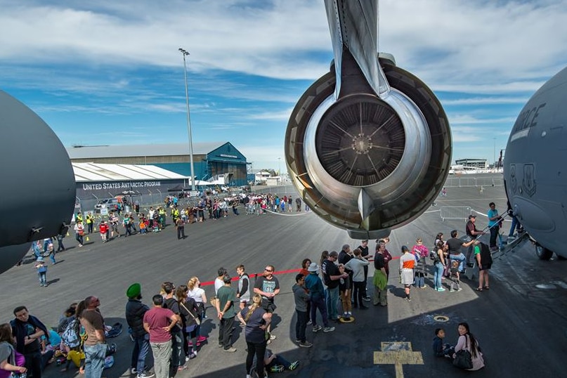 Spectators at Icefest in Christchurch check out a USAF aircraft.