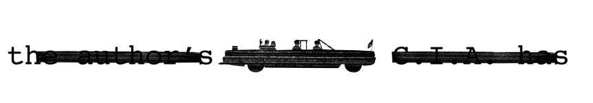 black silhouette of an open topped car embeded between redacted text with black lines through it