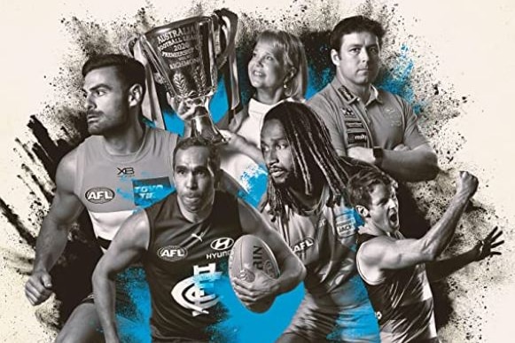 Peggy O'Neal, Stephen Coniglio, Eddie Betts, Nic Naitanui, Rory Sloane and Stuart Dew are pictured in a promo shot
