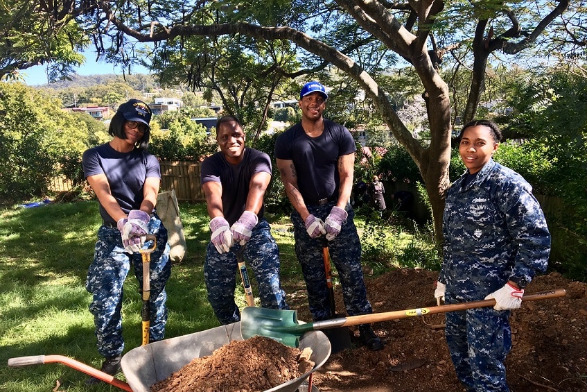 USS Ronald Reagan staff help widower Audrey Mead.