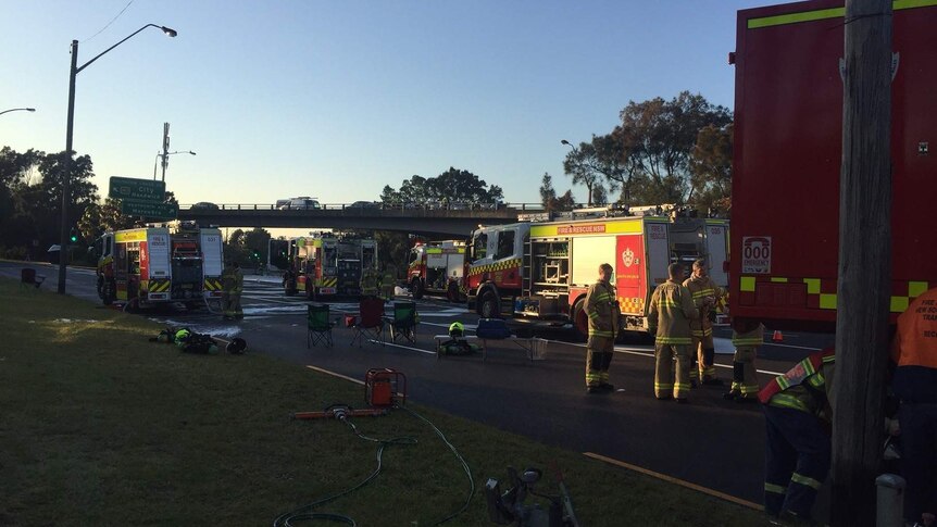 Firefighters are at the scene of a large petrol spill in Eastlakes.