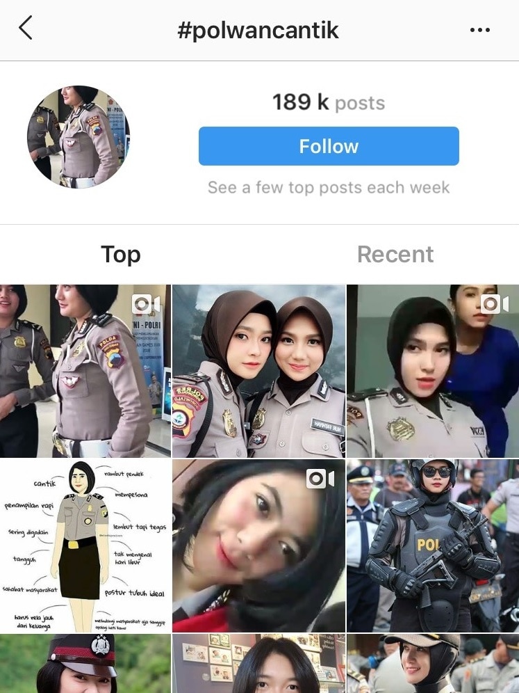 A thumbnail photos of Indonesian policewomen on Instagram.