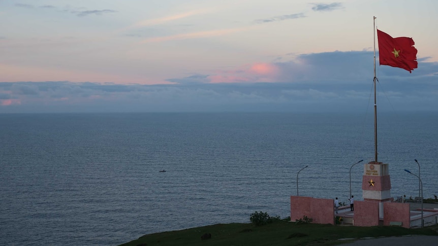 The Vietnamese flag flies above the east coast of Ly Son island, looking out towards the Paracels and Spratlys.