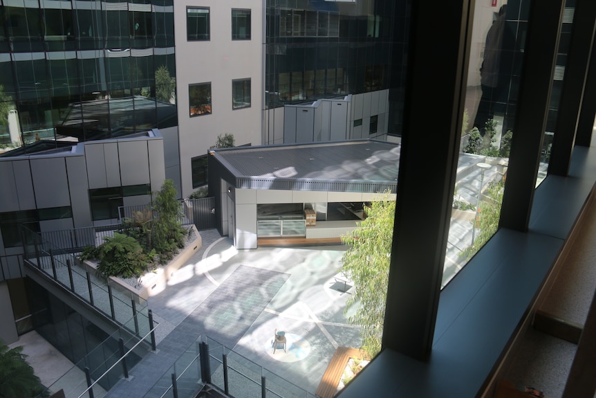 Looking down into one of the courtyards at the new Royal Adelaide Hospital.