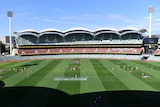 A general view of Adelaide Oval with no spectators in attendance during an AFL match.