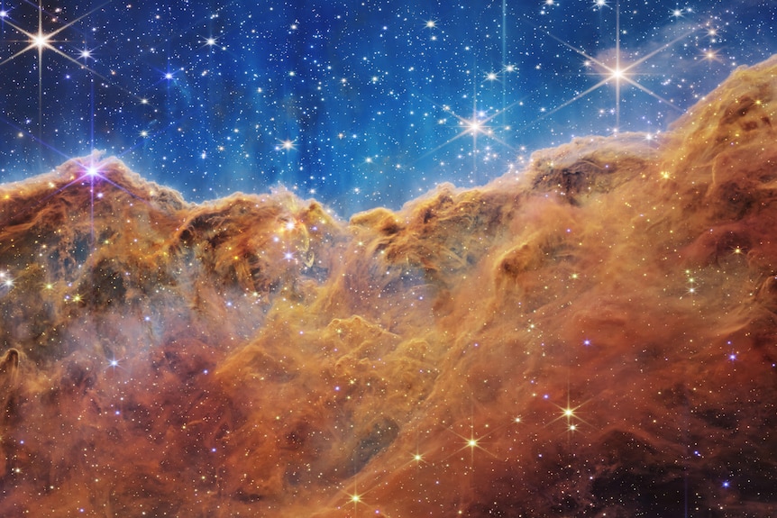 An image of the Carina Nebula, cropped to highlight the right-hand part of the image.