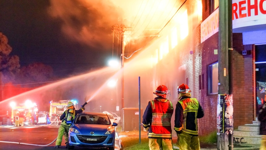 Furniture warehouse gutted by fire in the Sydney suburb of Canterbury.
