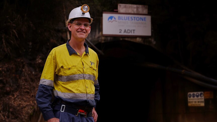 General Manager of the Renison tin mine Mark Recklies wears a hard hat and high-vis