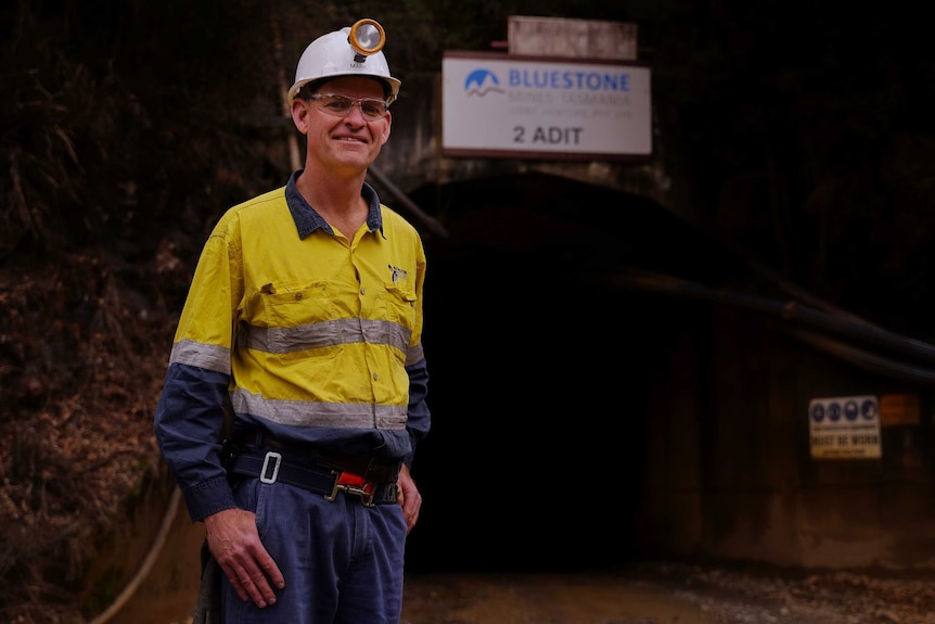 General Manager of the Renison tin mine Mark Recklies wears a hard hat and high-vis