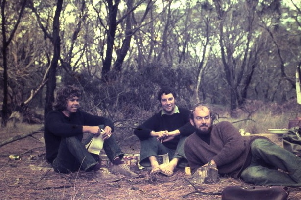 Mick Lawrence and friends camping on a surfing trip