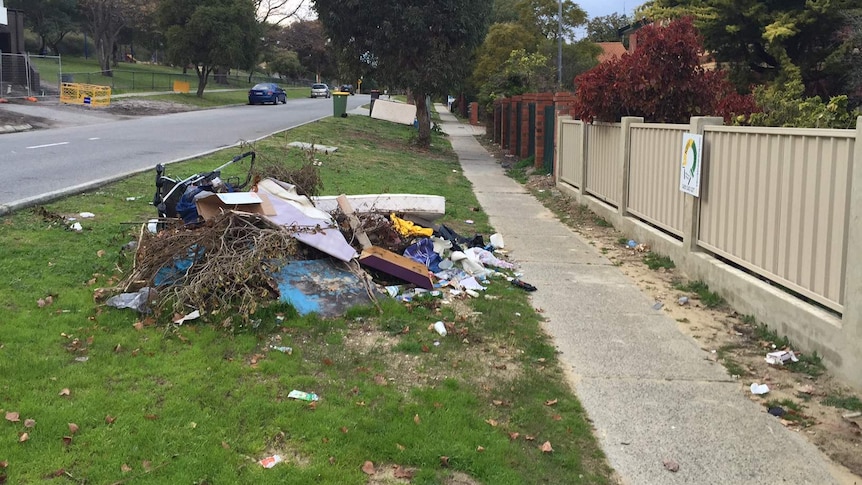 Roadside rubbish in Maylands, Perth.