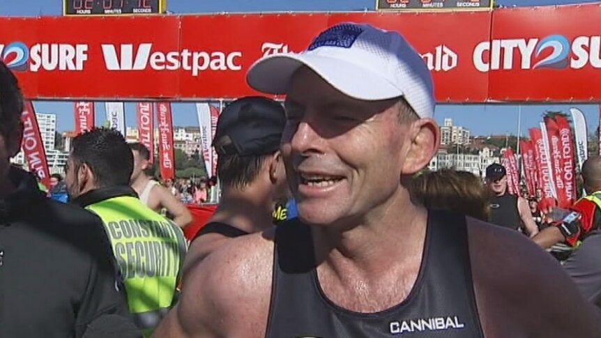 Prime Minister Tony Abbott at City2Surf finish line