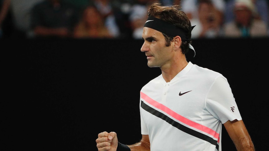 Roger Federer reacts during his match against Czech Republic's Tomas Berdych at the Australian Open.