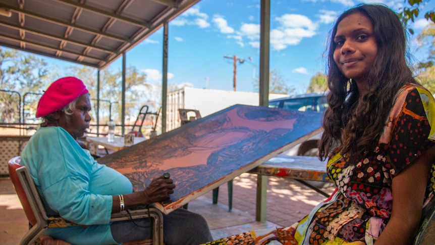 Fitzroy Crossing model Shaniqua Shaw (right) will model the Gorman Mangkaja collection.