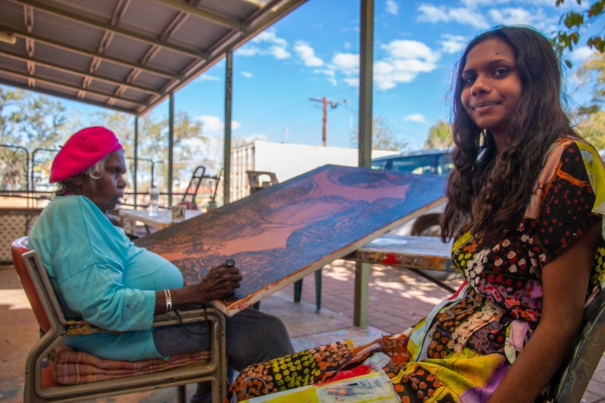 Fitzroy Crossing model Shaniqua Shaw (right) will model the Gorman Mangkaja collection.