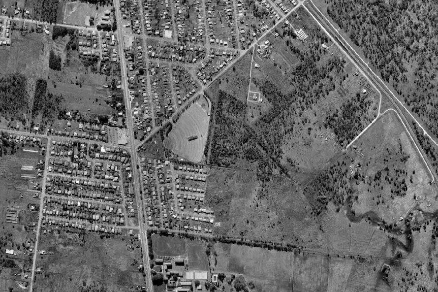 An aerial shot of the Boondall Drive-In from the 1960s.