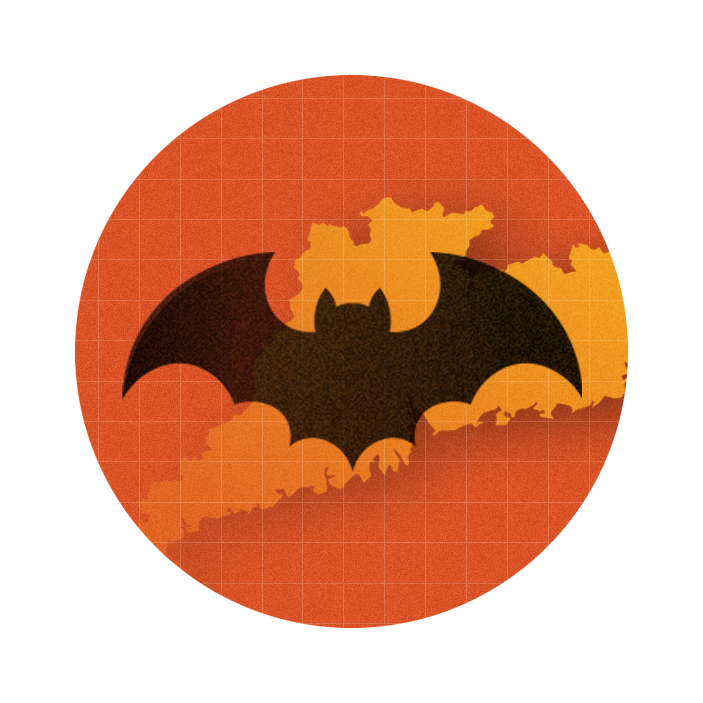 graphic with an orange circle in the middle of which sits a bat