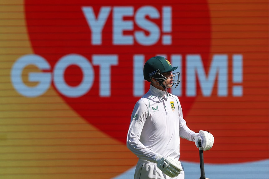 South Africa batter Marco Jansen walks off after being dismissed in the Boxing Day Test against Australia.
