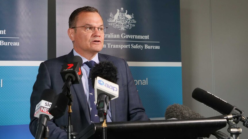 ATSB chief commissioner Greg Hood speaking at a press conference.