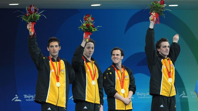 Ben Austin, Rick Pendleton, Peter Leek and Matt Cowdrey celebrate