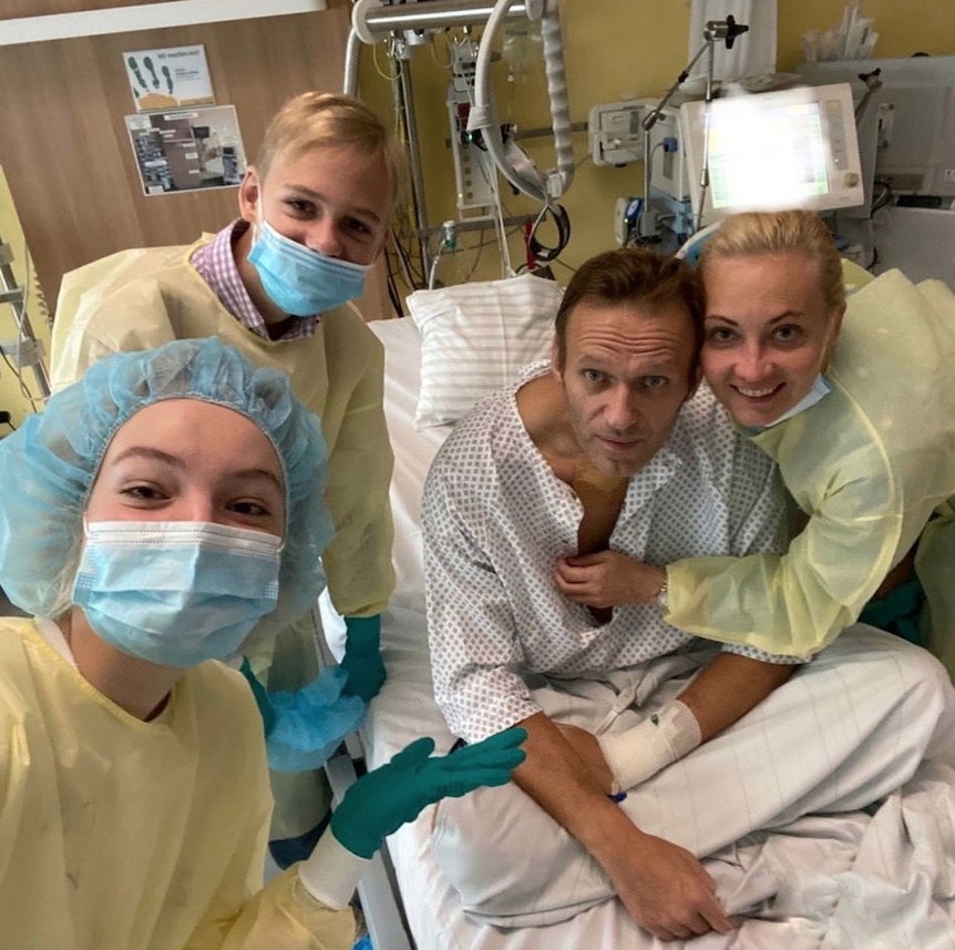 Alexei Navalny in hospital with his family