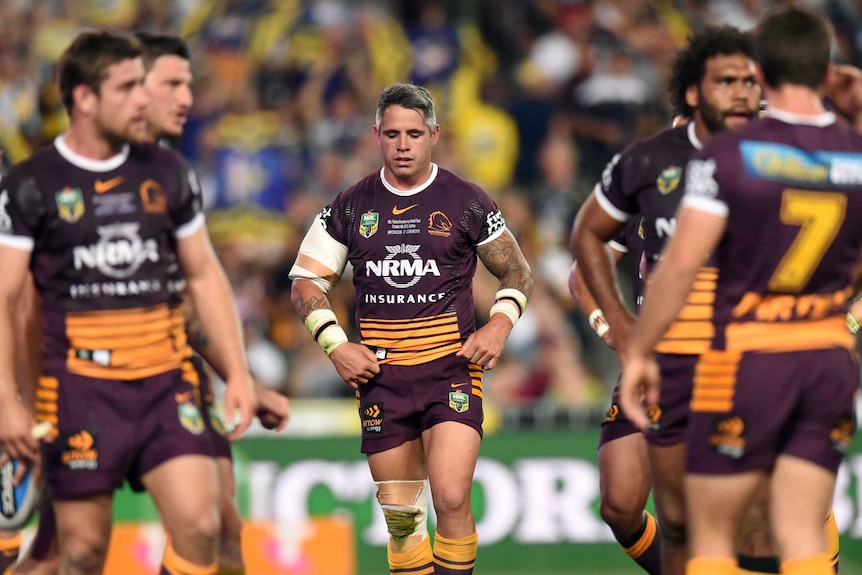 Brisbane's Corey Parker reacts in the 2015 NRL Grand Final against the North Queensland Cowboys.