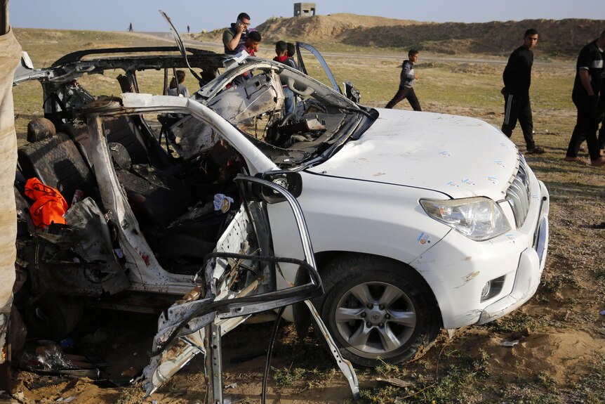 Wreckage of a heavily damage vehicle. 