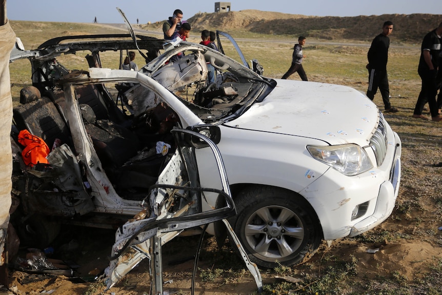 Wreckage of a heavily damage vehicle. 