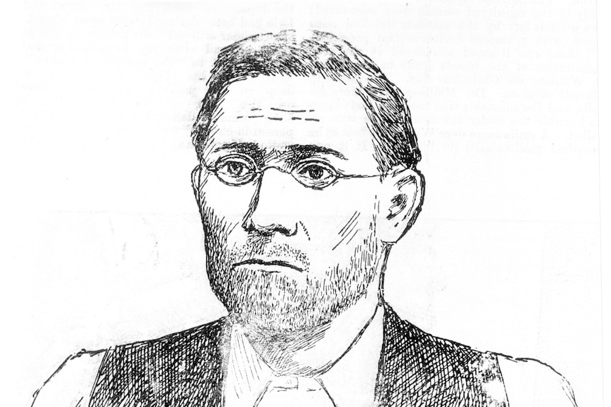 An illustration of a man's head and shoulders, with glasses and a beard