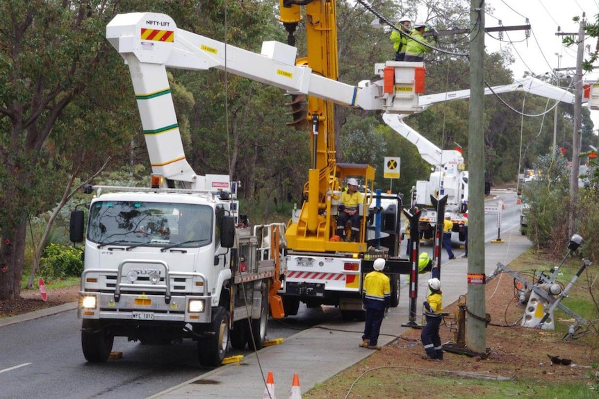 Western Power crews work on pole upgrades