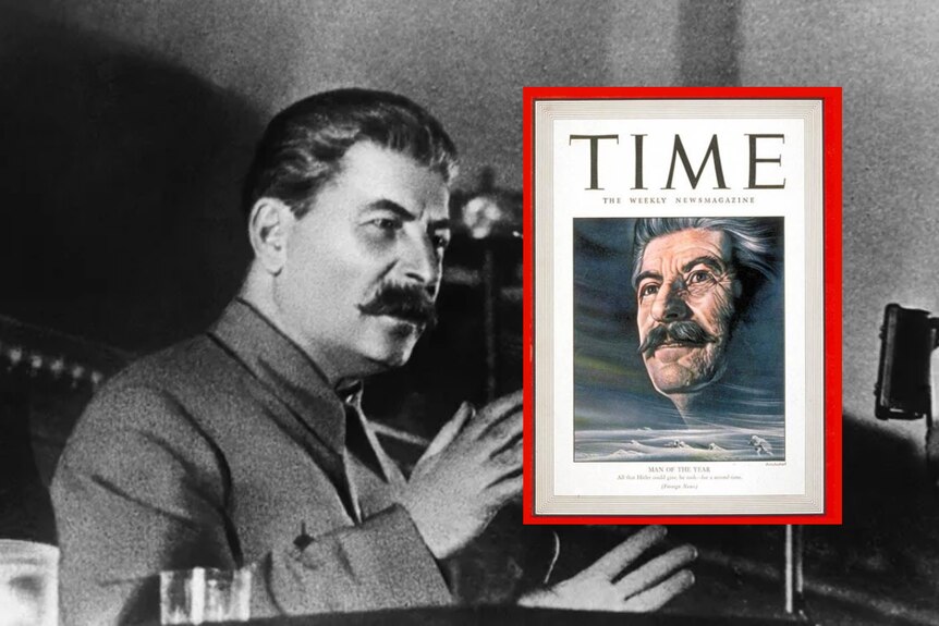 Stalin with his person of the year magazine cover as inset 