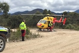 Rescue helicopter near Maydena, in south-west Tasmania