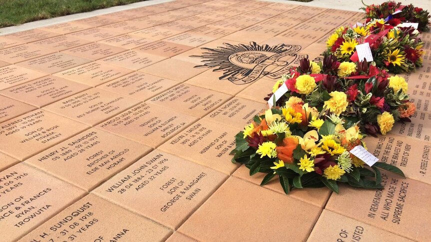 Wreaths laid on the new memorial in Stanley, Tasmania