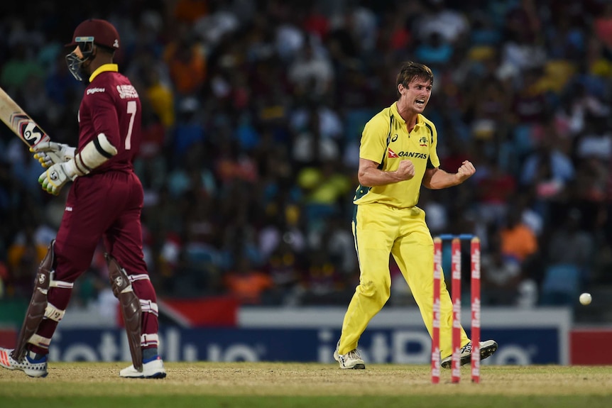 Mitch Marsh celebrates a wicket against the West Indies