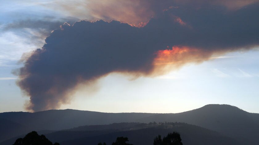 Smoke rises into the sky above the Huon Valley