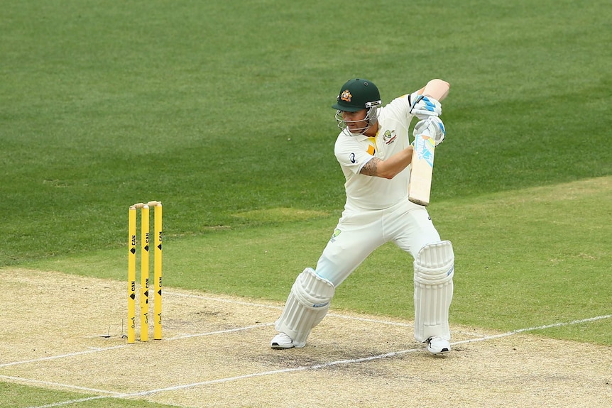 Australian captain Michael Clarke bats against India on day two at Adelaide Oval