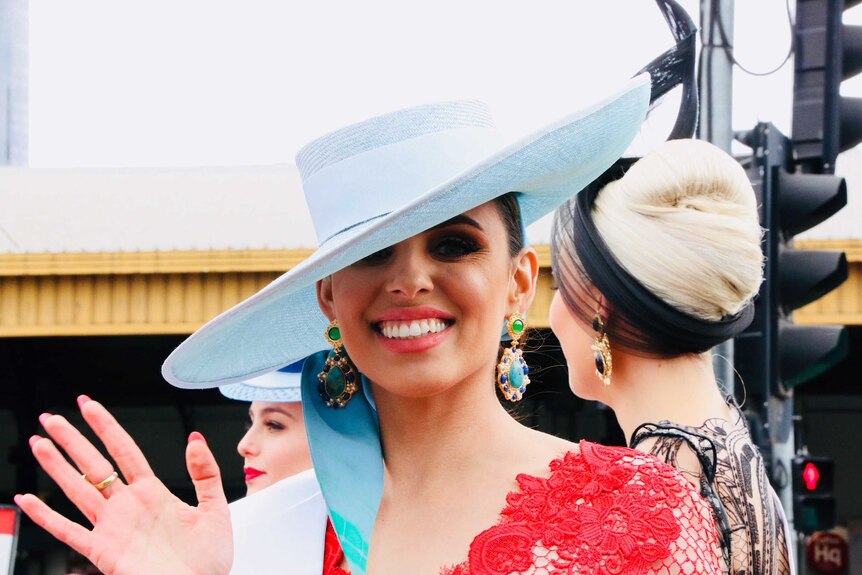 A woman taking part in the 2017 Melbourne Cup parade.