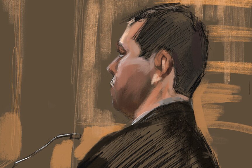 Sketch of Brenden Bennetts in the Supreme Court in Brisbane on the first day of his trial for the murder of Jayde Kendall.