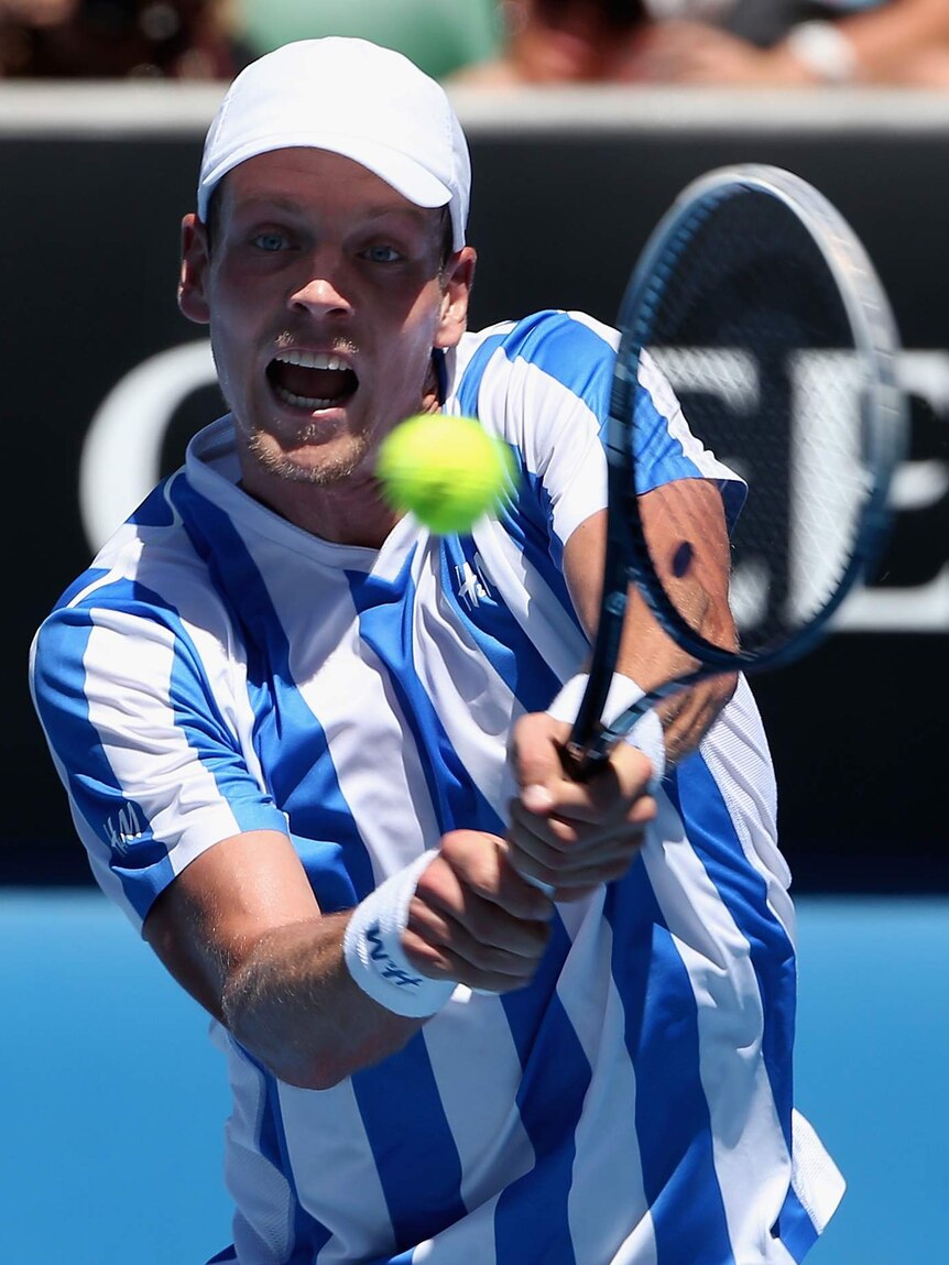 Berdych hammers home a backhand at the Australian Open