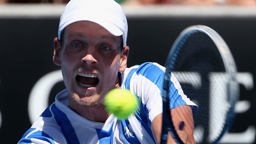 Berdych hammers home a backhand at the Australian Open