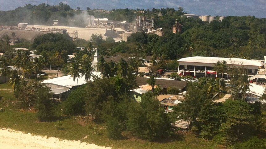 Picture of Nauru showing the buildings used by the phosphate mining industry