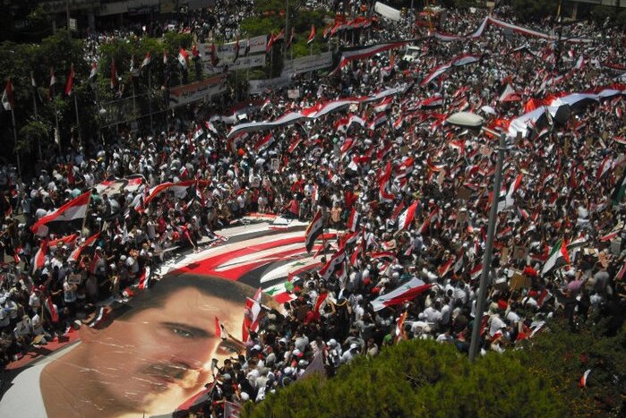 A pro-Bashar al-Assad demonstration in Latakia, Syria