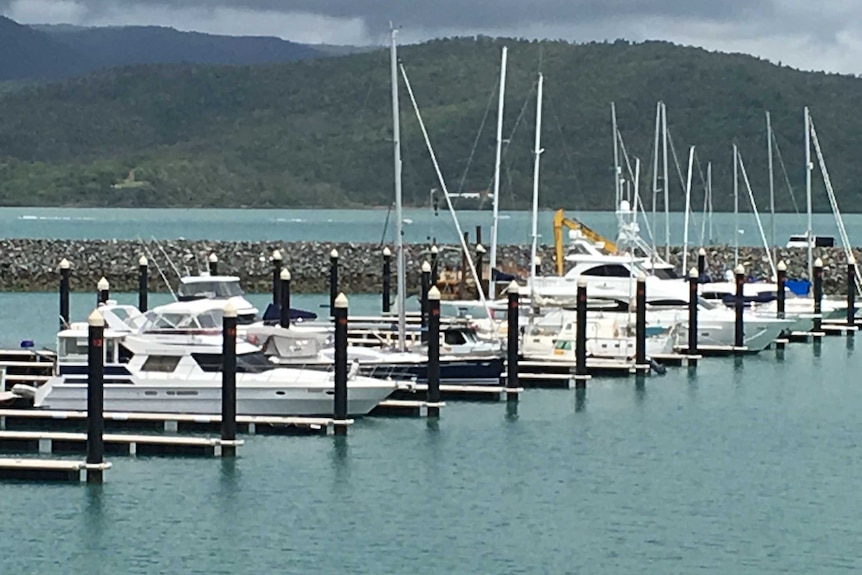 Behind the boats is an excavator Mr Darrouzet helped to engineer to carry out maintenance dredging.