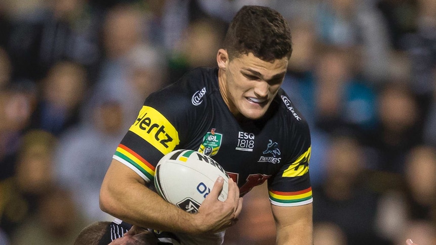 Nathan Cleary is tackled by the Wests Tigers.