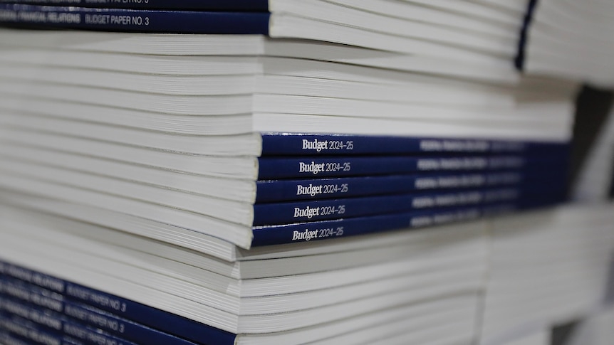 A stack of 2024-25 federal budget papers