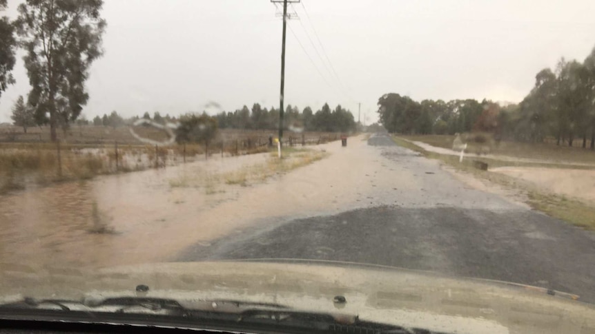 Muddy water covering a country road