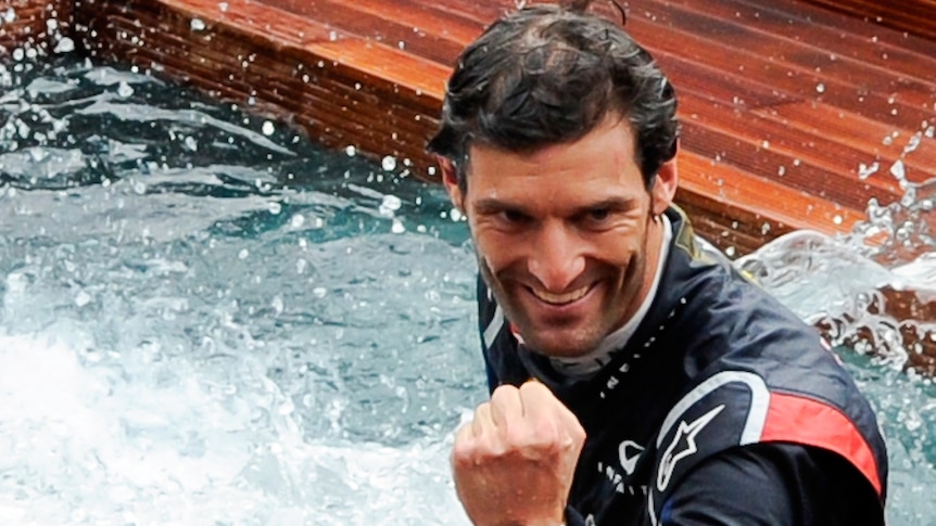 Mark Webber enjoyed a dip in the Red Bull pool after his second career victory in Monaco.